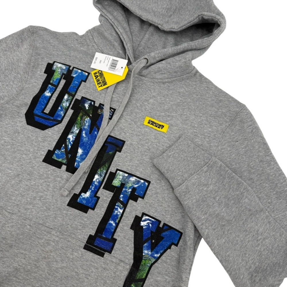 CHINATOWN MARKET‎ NEW Small Unity Hoodie Gray Graphic Earth Print Streetwear